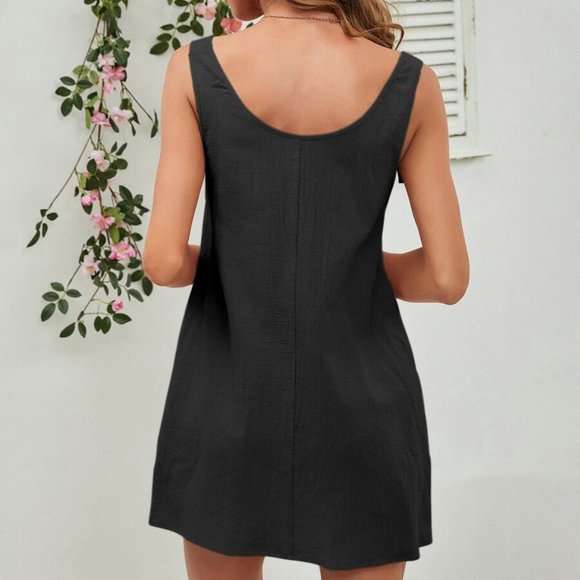 Boho Button Knot Cami Pocket Mini Dress Orange - Picture 13 of 14